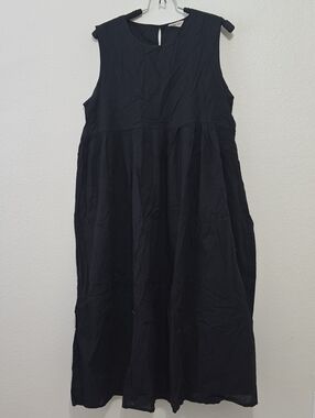 Somansa Mos2 Sleeveless Black Midi Dress with F  (See Measurements)
